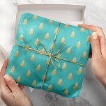 Modern Faux Gold Foil Christmas Trees Bold Colour Wrapping Paper<br><div class="desc">Add joy and merriment to your holiday celebration with this simple,  festive wrapping paper,  featuring faux gold foil Christmas trees over a custom colour background (shown in aqua).</div>