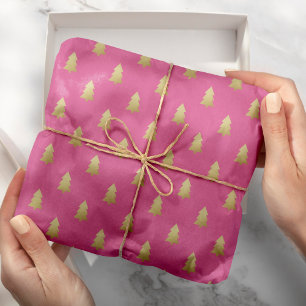 Modern Faux Gold Foil Christmas Trees Bold Colour Wrapping Paper