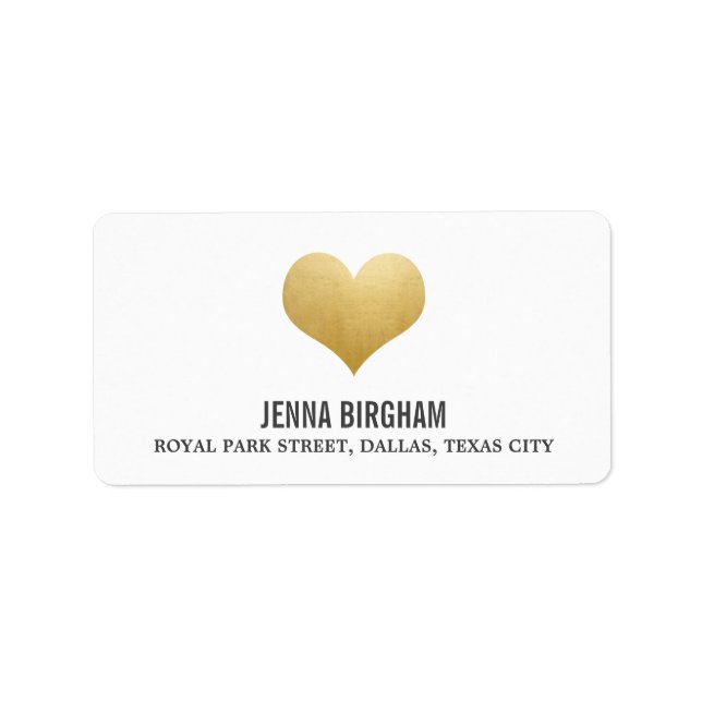 Modern Faux Gold Foil Cute Heart Wedding Label (Front)