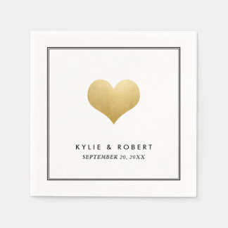 Modern Faux Gold Foil Cute Heart Wedding Napkin
