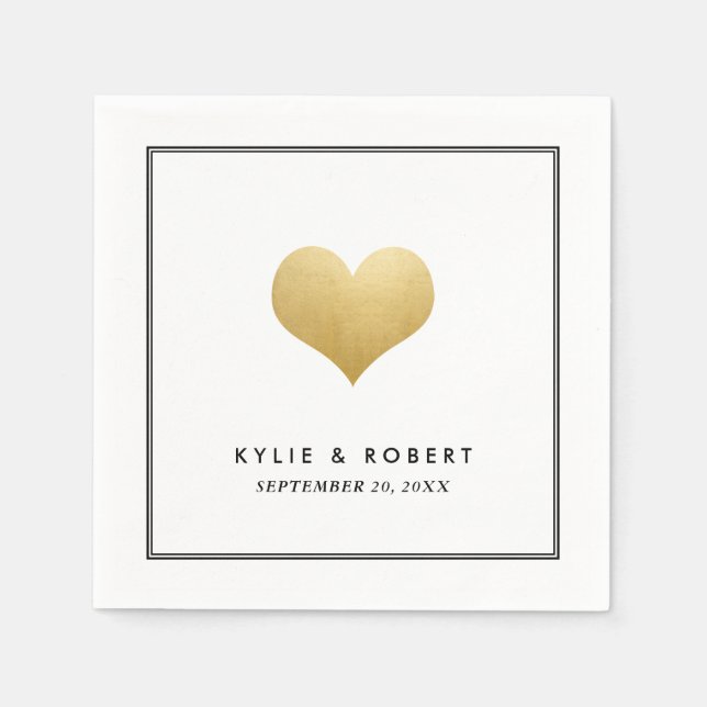 Modern Faux Gold Foil Cute Heart Wedding Napkin (Front)