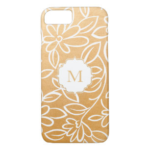 Modern Faux Gold Foil Floral Overlay Monogram iPhone 8/7 Case