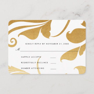 Modern Faux Gold Foil Flourish Wedding RSVP
