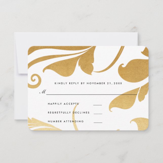 Modern Faux Gold Foil Flourish Wedding RSVP (Front)
