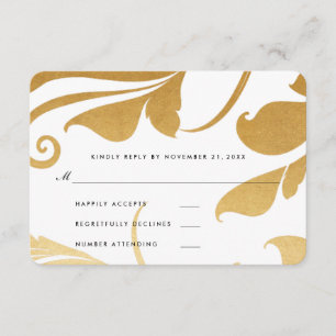 Modern Faux Gold Foil Flourish Wedding RSVP Card