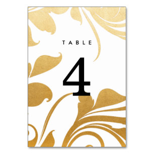 Modern Faux Gold Foil Flourish Wedding Table Number