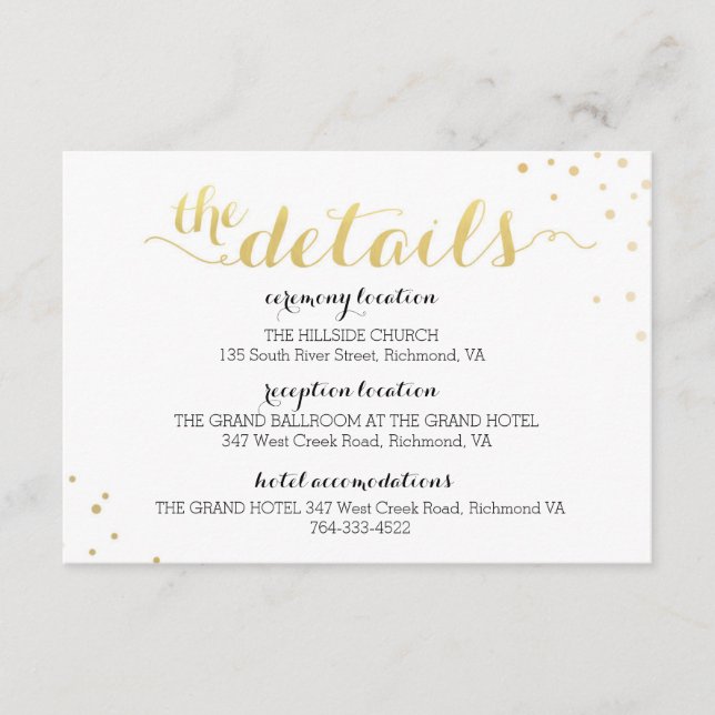 Modern Faux Gold Foil Glamour Information Card (Front)