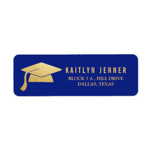 Modern Faux Gold Foil Graduation Hat Navy Blue