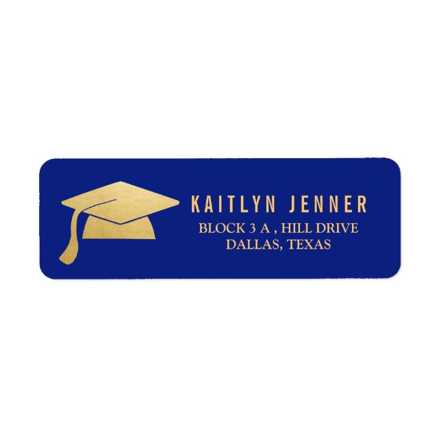 Modern Faux Gold Foil Graduation Hat Navy Blue (Front)