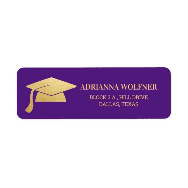 Modern Faux Gold Foil Graduation Hat Purple (Front)