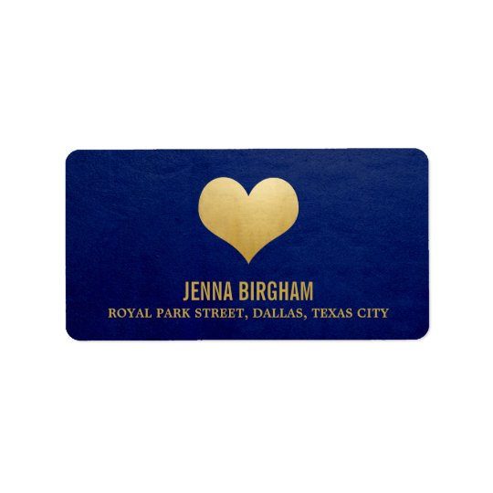 Modern Faux Gold Foil Heart Navy Blue Wedding Address Label