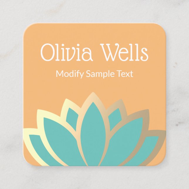 Modern Faux Gold Foil Lotus Flower  Square Busines Business Card (Front)