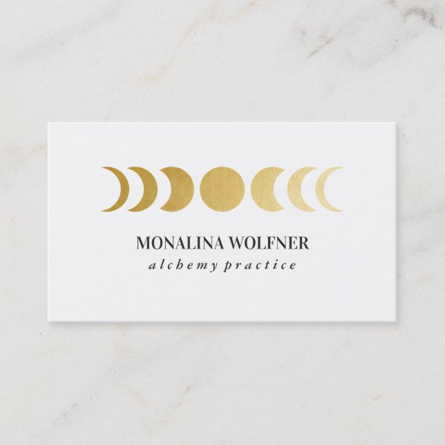Modern Faux Gold Foil Moon Phase Elegant Simple Bu Business Card (Front)