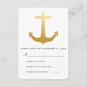 Modern Faux Gold Foil Nautical Anchor Wedding RSVP Card