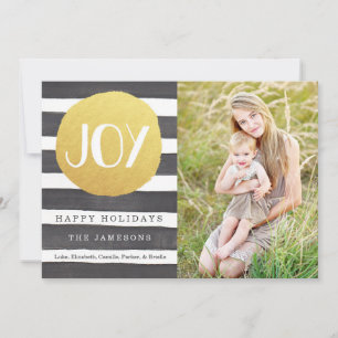 Modern Faux Gold Foil Stripes Joy Christmas Photo Holiday Card
