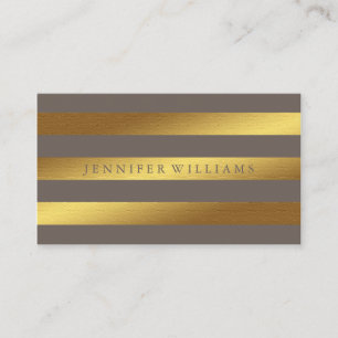 Modern Faux Gold Foil & Taupe Stripes Pattern Business Card