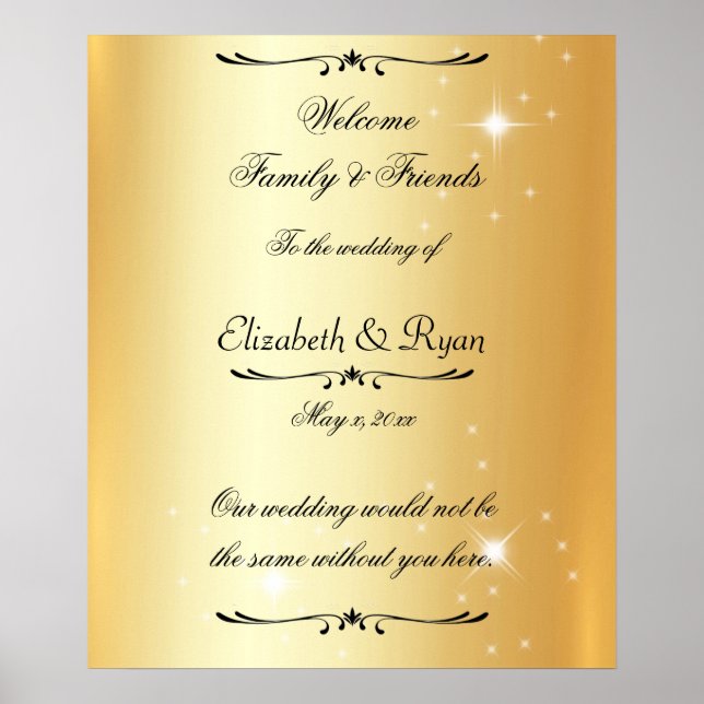 Modern, Faux, Gold Foil, Wedding Reception,Welcome Poster (Front)