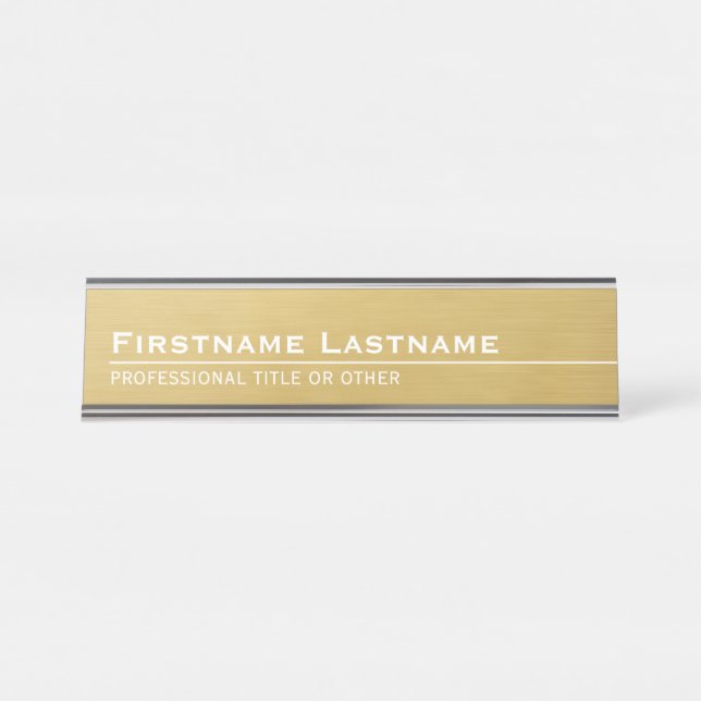 Modern Faux Gold Foil with Name and Title Desk Name Plate (Front)