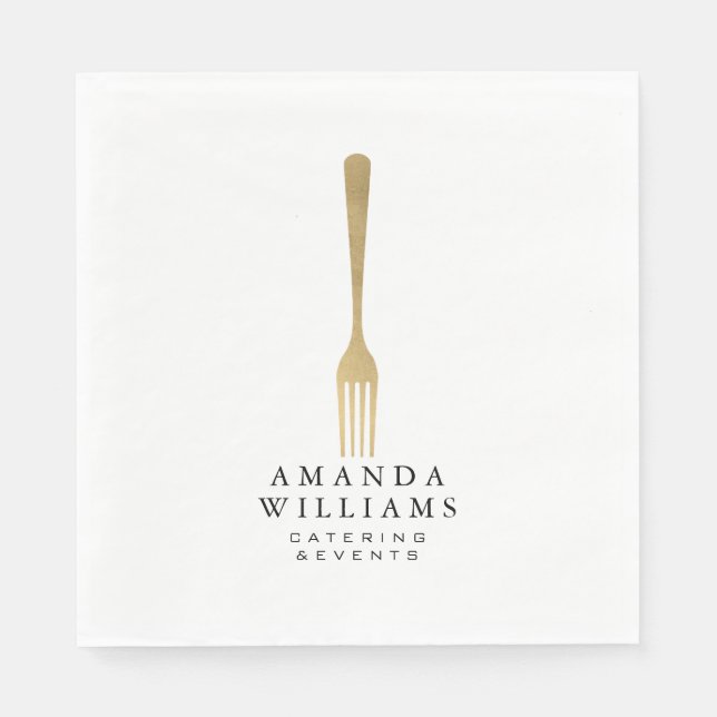 Modern Faux Gold Fork Catering Logo II Napkin (Front)