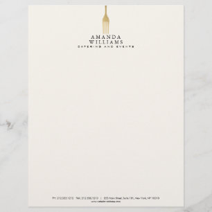 Modern Faux Gold Fork Catering Logo Ivory Custom Letterhead