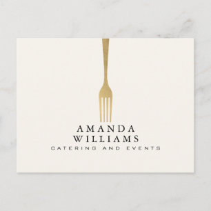 Modern Faux Gold Fork Catering Logo Ivory Postcard