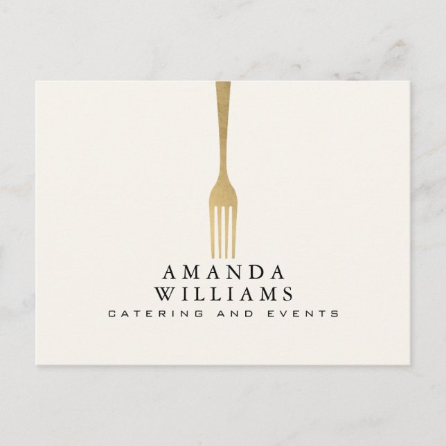 Modern Faux Gold Fork Catering Logo Ivory Postcard (Front)