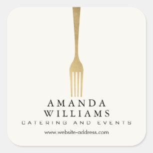 Modern Faux Gold Fork Catering Logo Ivory Square Sticker