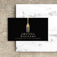 Modern Faux Gold Fork Catering Logo on Black
