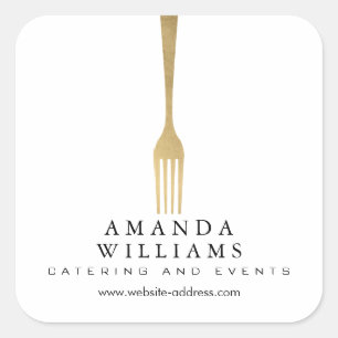 Modern Faux Gold Fork Catering Logo Square Sticker