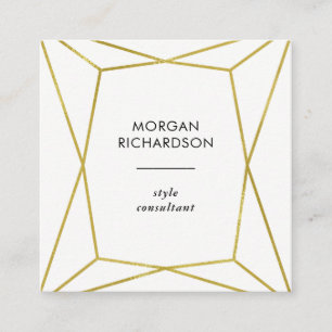 Modern Faux Gold Geometric on White Square Business Card