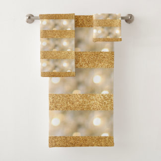 Modern Faux Gold Glitter And White Lights stripes Bath Towel Set