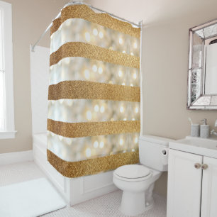 Modern Faux Gold Glitter And White Lights stripes Shower Curtain