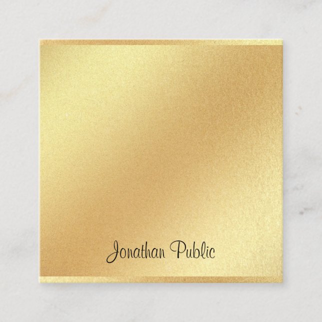 Modern Faux Gold Glitter Hand Script Elegant Plain Square Business Card (Front)