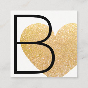 Modern Faux Gold Glitter Heart Black White Square Business Card