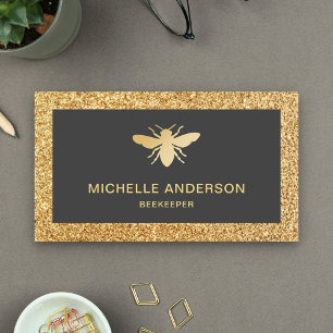 Modern Faux Gold Glitter Honey Bee Beekeeper Business Card