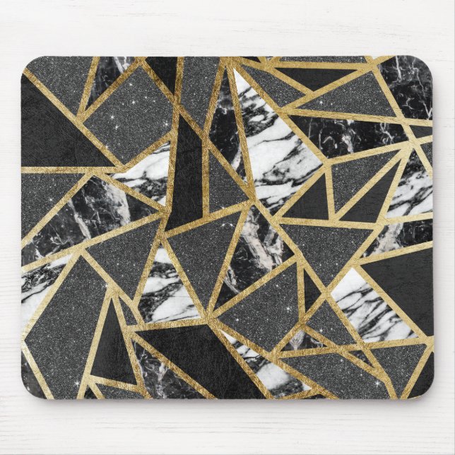 Modern Faux Gold Glitter Marble Geometric Triangle Mouse Mat (Front)