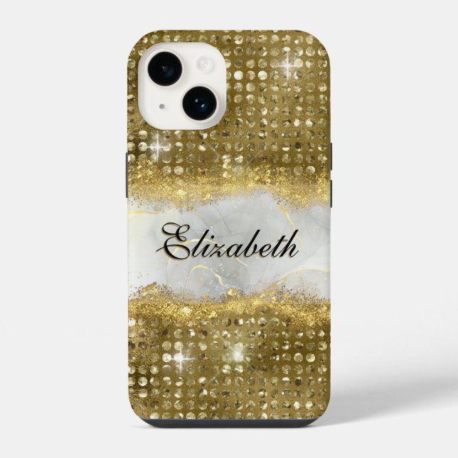 Modern Faux Gold Glitter Marble Monogram  iPhone Case (Back)