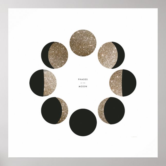 Modern Faux Gold Glitter Moon Phase Chart (Front)