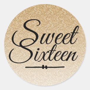 Modern faux gold glitter ombre Sweet 16 Classic Round Sticker