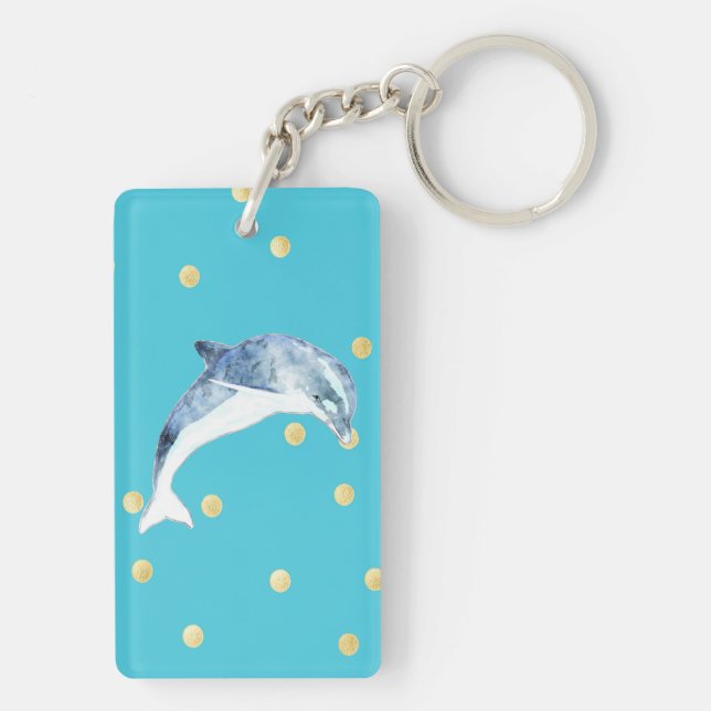 Modern,Faux Gold Glitter Polka Dots,Blue Key Ring (Back)