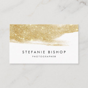 Modern Faux Gold Glitter Sparkle Brush Stroke Business Card