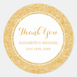 Modern Faux Gold Glitter Wedding Thank You Classic Round Sticker