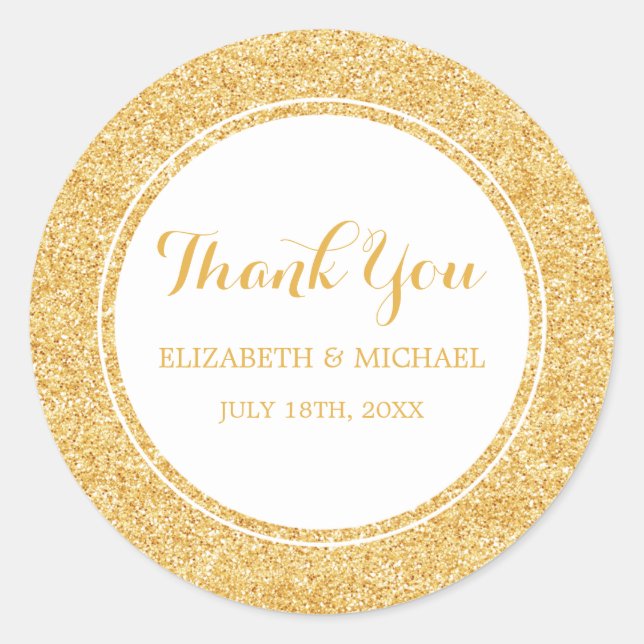 Modern Faux Gold Glitter Wedding Thank You Classic Round Sticker (Front)