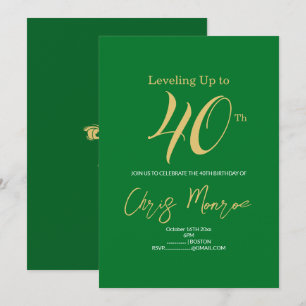 Modern Faux Gold & Green Birthday Invitation
