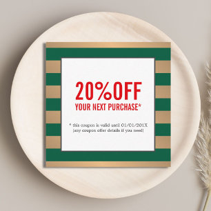 Modern Faux Gold Green Stripes Beauty Salon Coupon
