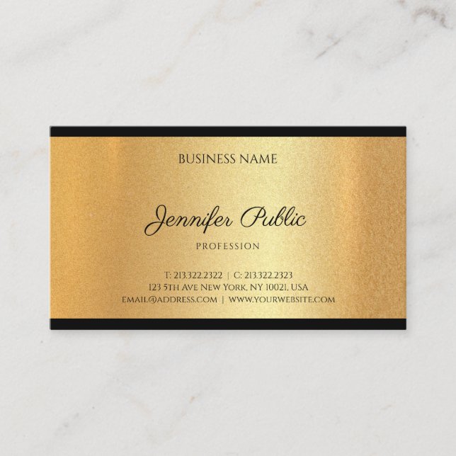 Modern Faux Gold Hand Script Text Calligraphy Chic Business Card (Front)