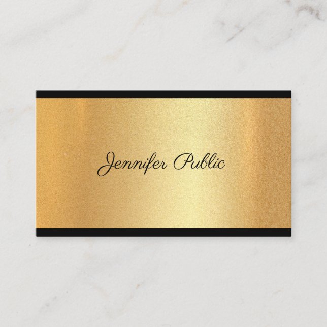 Modern Faux Gold Hand Script Text Chic Calligraphy Business Card (Front)