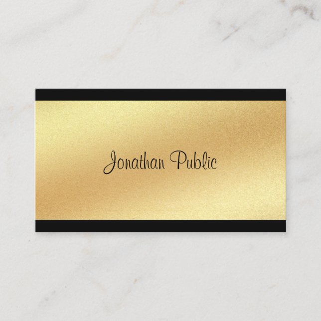 Modern Faux Gold Hand Script Text Cool Calligraphy Business Card (Front)