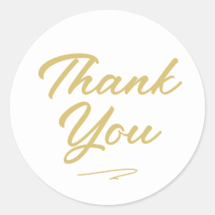 Modern Faux Gold Handwritten Script Thank You  Classic Round Sticker