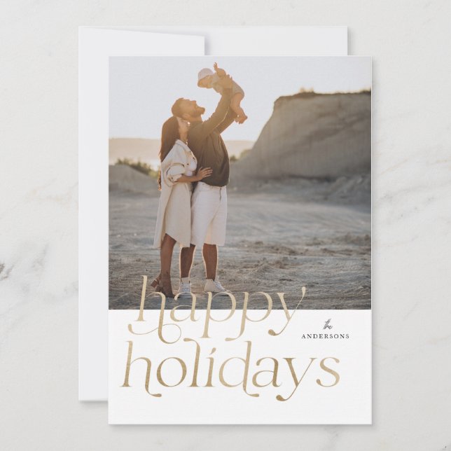 Modern Faux Gold Happy Holidays 5 Photo Holiday Card (Front)